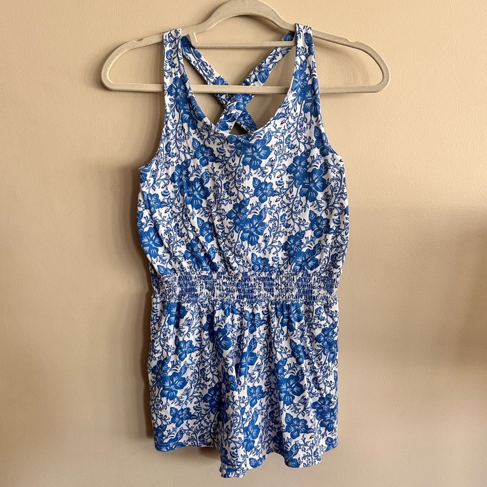 Vineyard Vines Girls Romper – Size L (14) – Floral Print, 100% Cotton